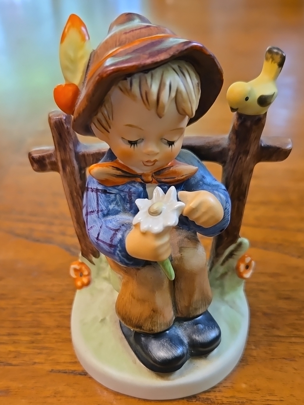 Goebel Hand-Painted Boy Figurine in Blue, Brown and Orange